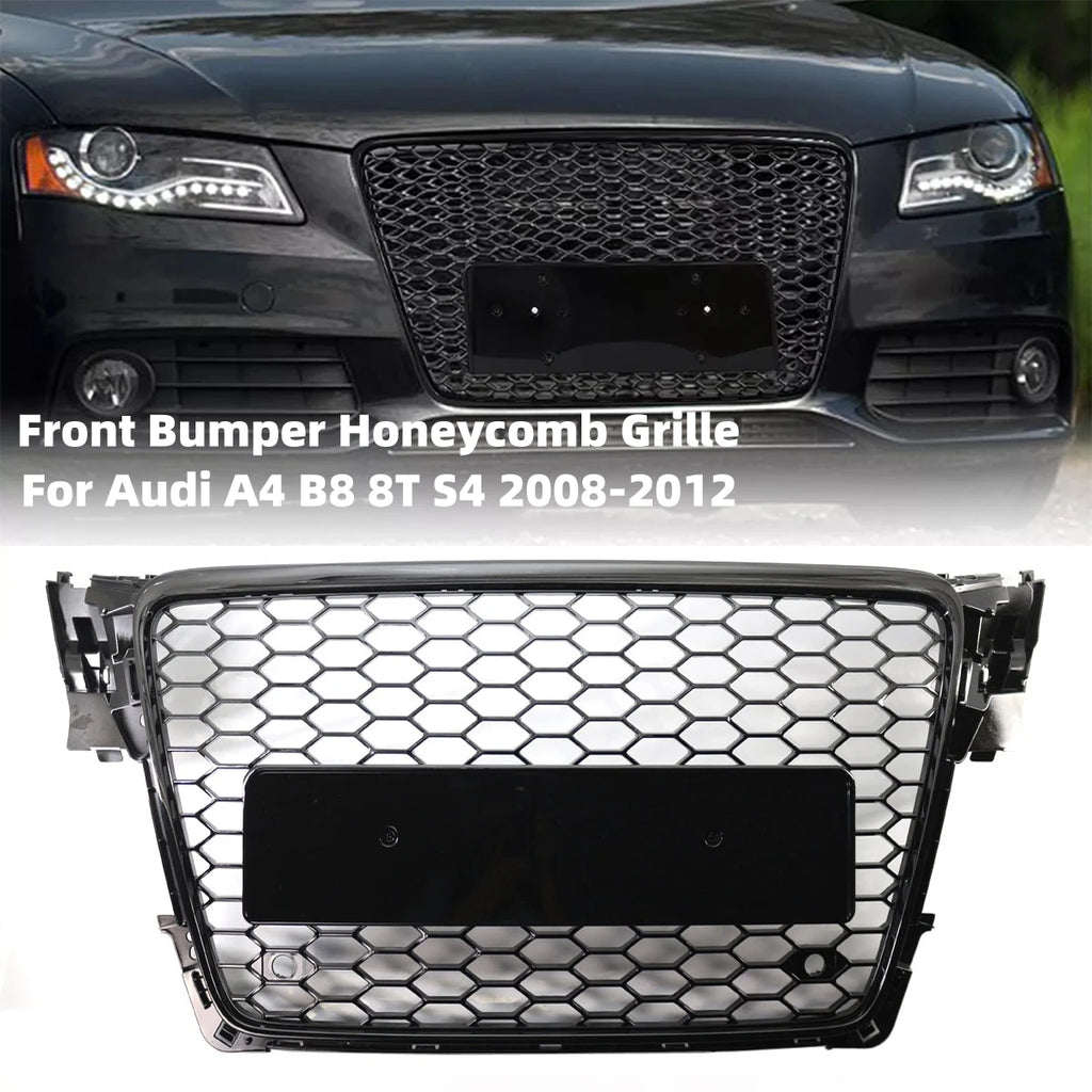 RS4 Style Honeycomb Grille - Gloss Black Front Bumper Upgrade (Audi A4 B8/S4)