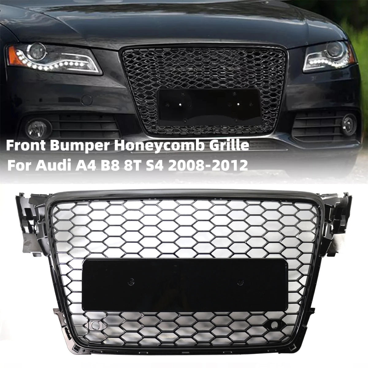 RS4 Style Honeycomb Grille - Gloss Black Front Bumper Upgrade (Audi A4 B8/S4)